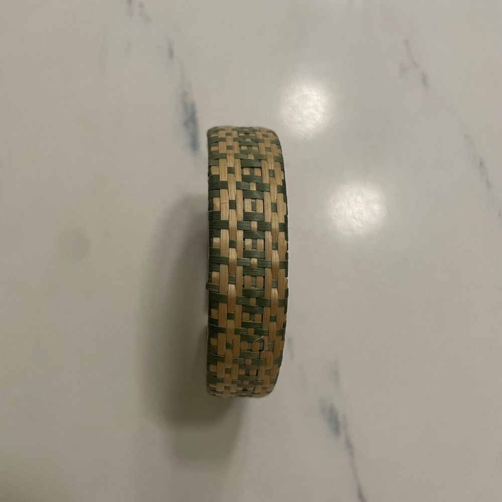 Woven Green and Natural Straw Bangle Bracelet